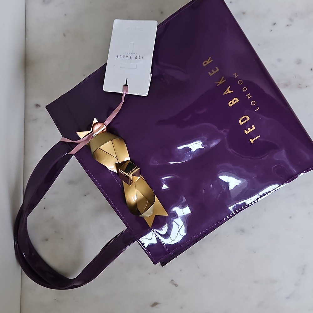 TED BAKER: NWT logo royal purple gold bow shopping tote